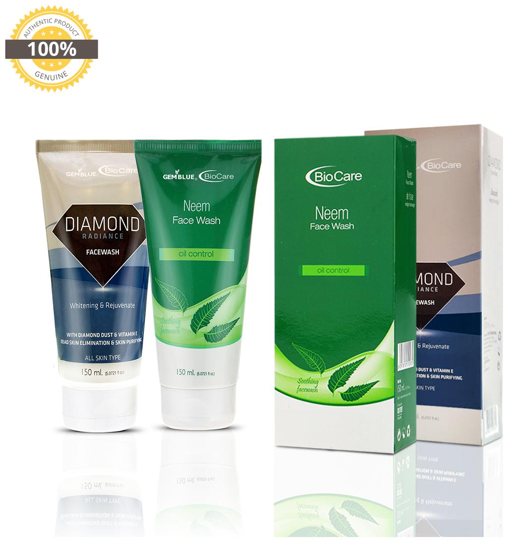 

Gemblue Biocare Diamond Radiance Face Wash 150ml Gemblue Biocare Tea Tree Anti Becterial Facial Wash 150ml Pack Of 2