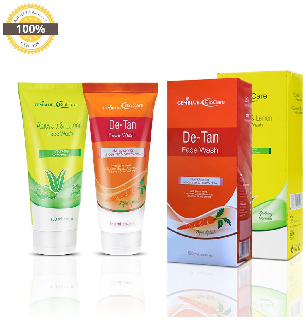 

Gemblue Biocare Aloevera Lemon Face Wash 150ml Gemblue Biocare De Tan Face Wash 150ml Pack Of 2