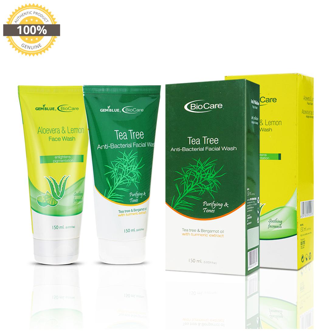 

Gemblue Biocare Aloevera Lemon Face Wash 150ml Gemblue Biocare Tea Tree Anti Becterial Facila Foam Pack Of 2