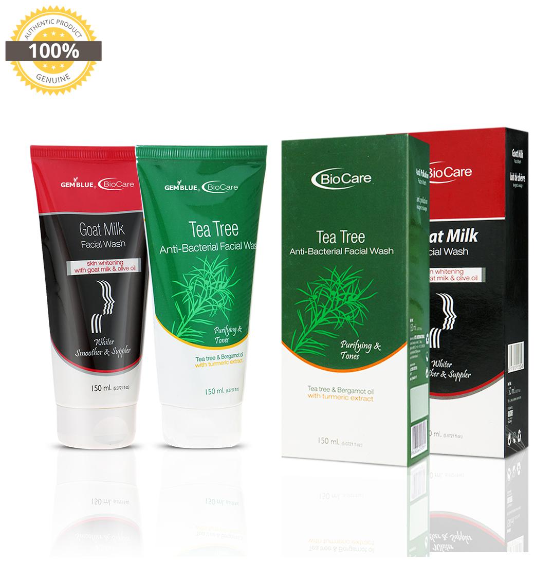 

Gemblue Biocare Goat Milk Face Wash 150ml Gemblue Biocare Tea Tree Anti Becterial Facial Wash 150ml Pack Of 2