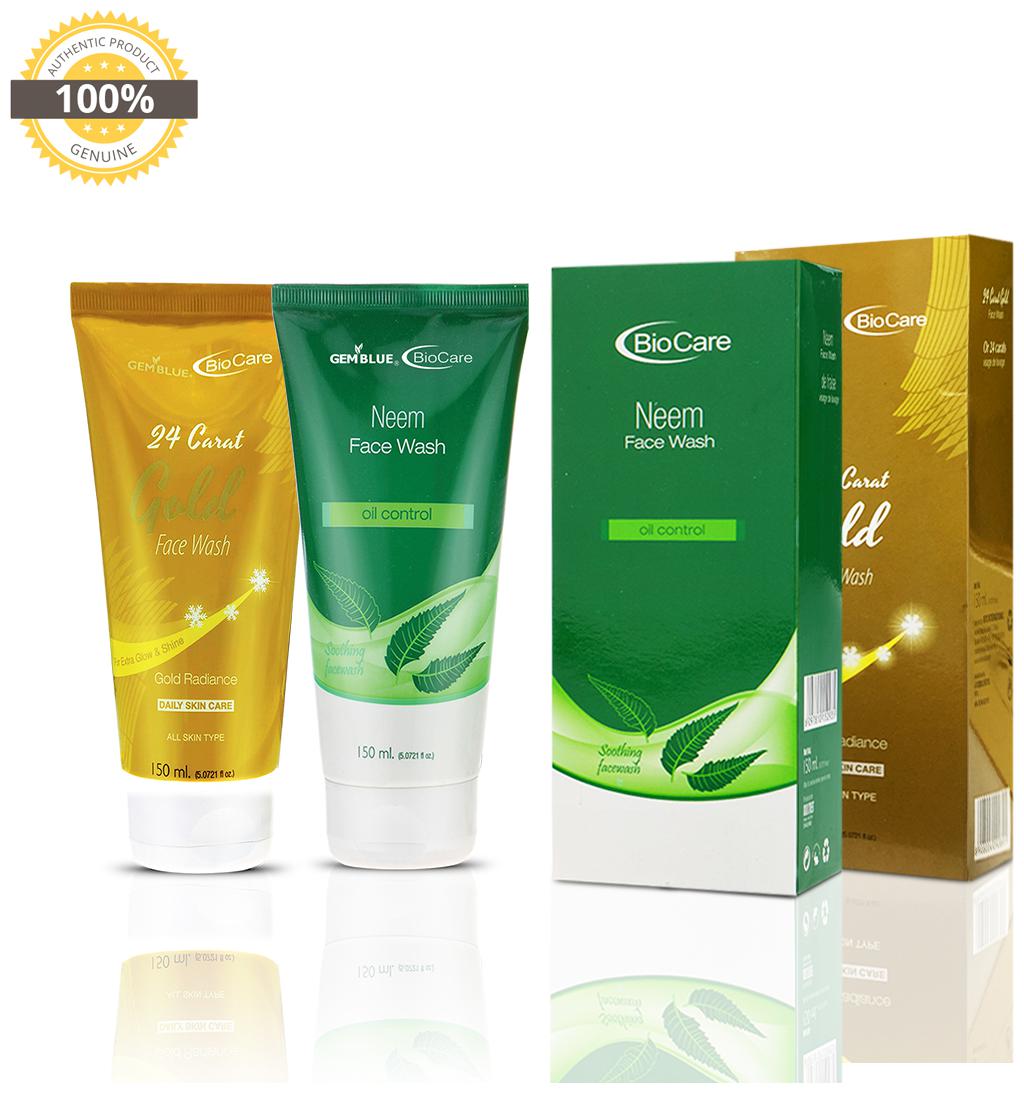 

Gemblue Biocare 24 Carat Gold Face Wash 150ml Gemblue Biocare Neem Face Wash 150ml Pack Of 2