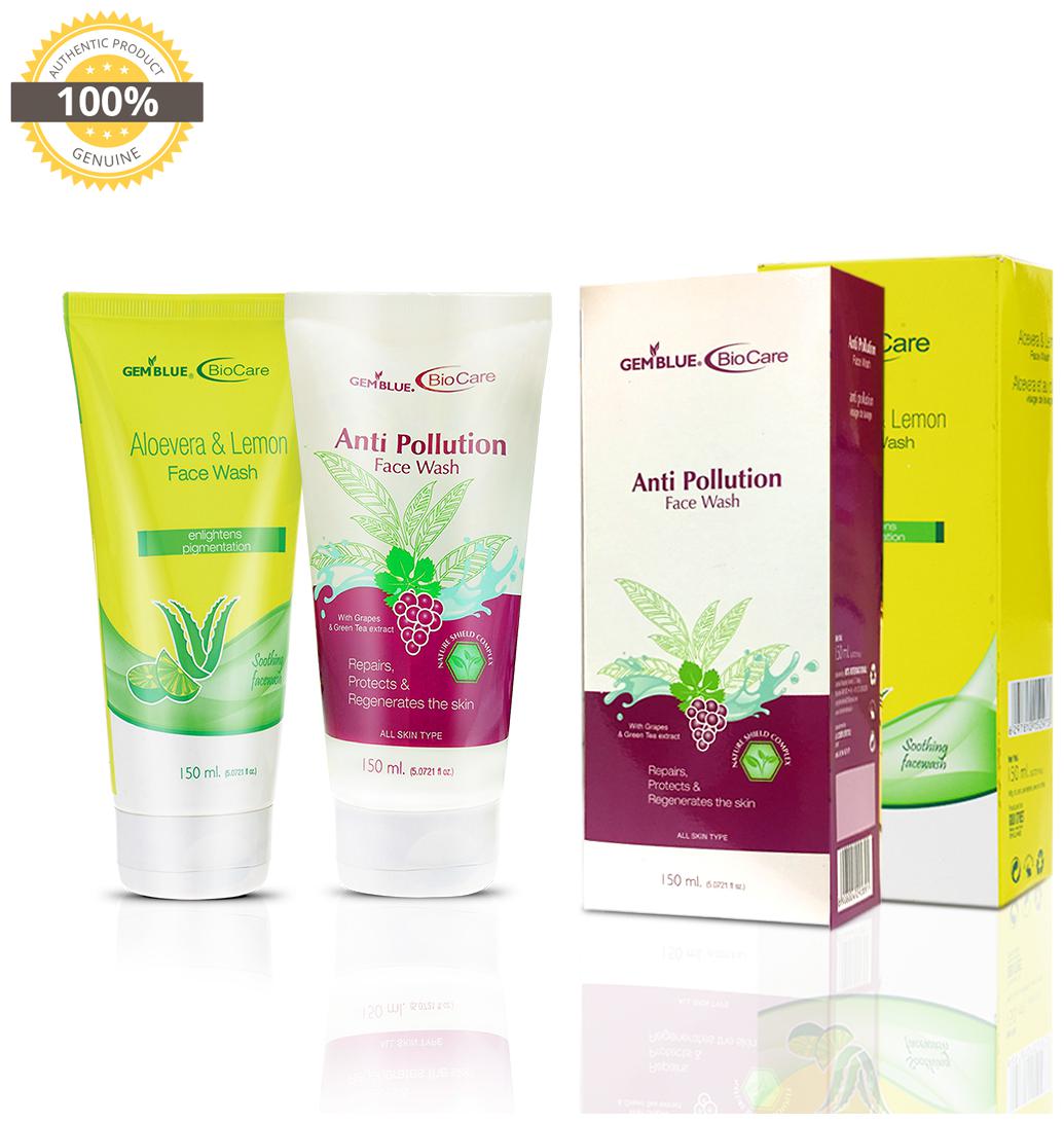 

Gemblue Biocare Anti Polution Face Wash 150ml Gemblue Biocare Aloevera Lemon Facewash 150ml Pack Of 2