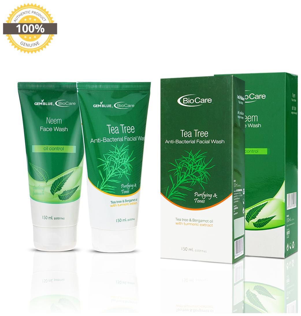 

Gemblue Biocare Neem Face Wash 150ml Gemblue Biocare Tea Tree Anti Becterial Facial Wash 150ml Pack Of 2