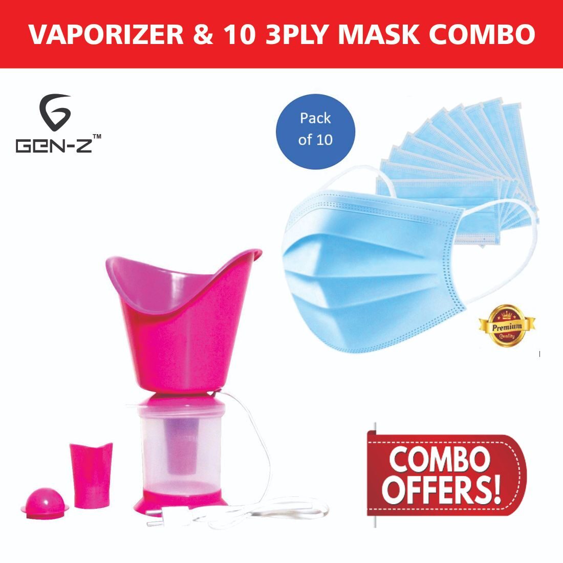 

Gen-Z 1 pc Vaporizer and 10 pcs Surgical Masks Value Combo ( Pack of 11 )