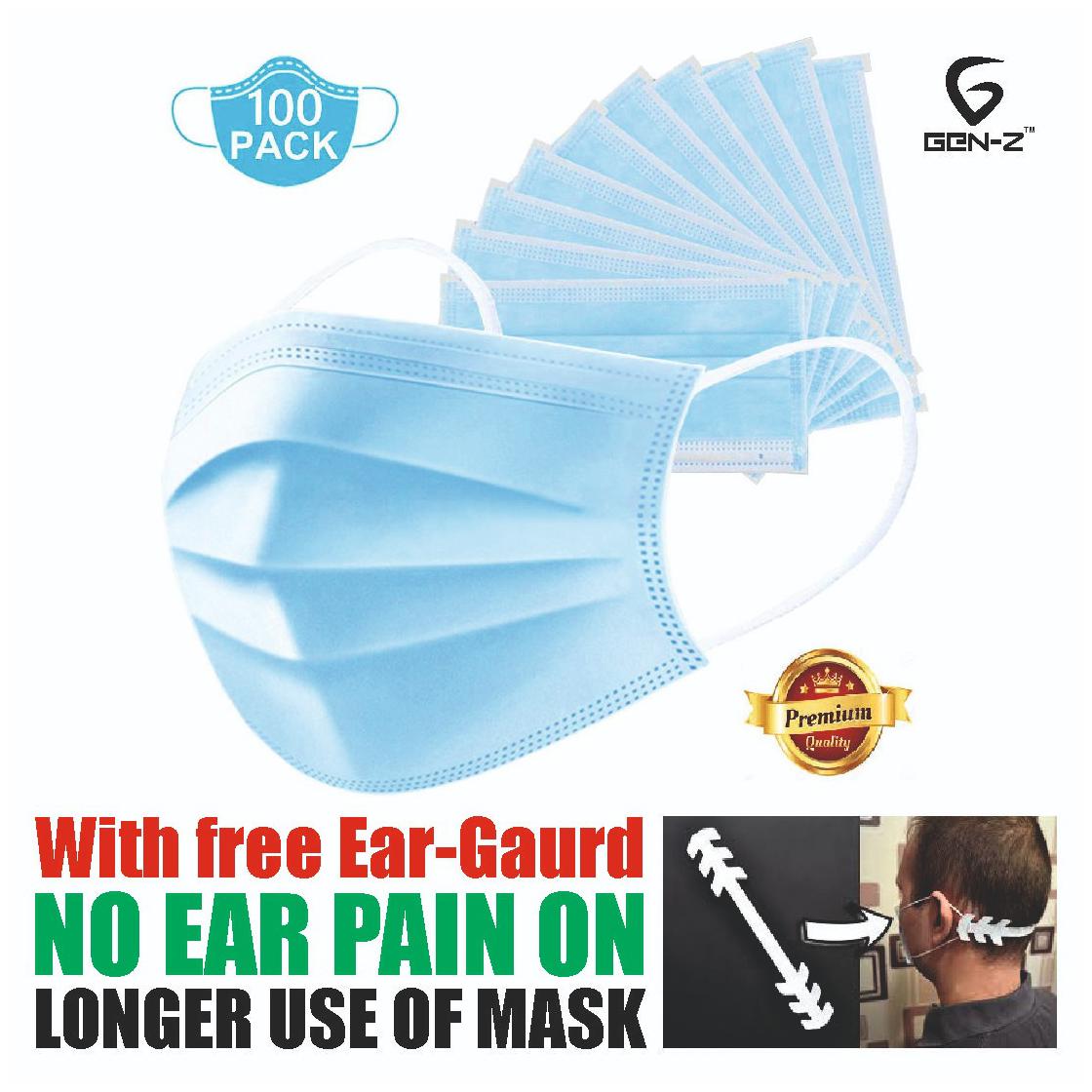 

Gen-Z 3 Ply Surgical Mask With Earloop ( Pack Of 100) with Ear Guard