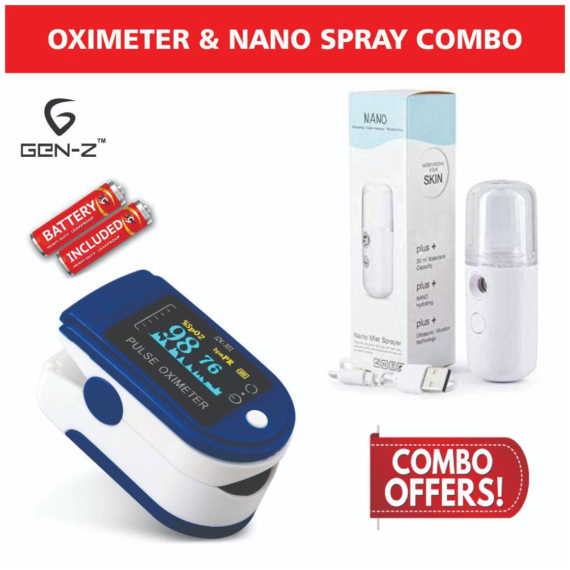 

Gen-Z Finger Tip Oximeter with free batteries and Nano Spray Value Combo (Pack of 2)