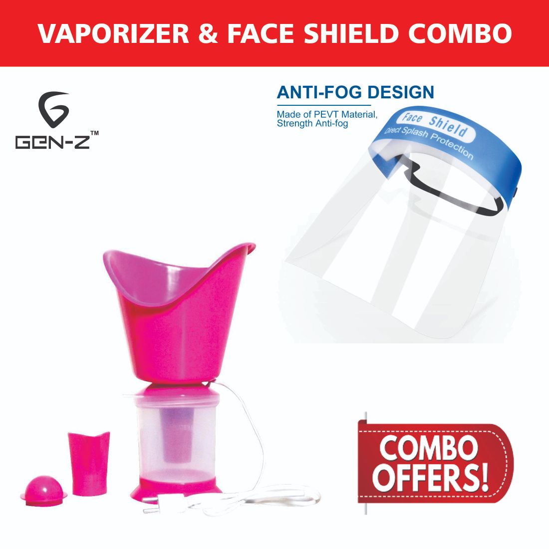 

Gen-Z Vaporizer (3 in one) and 1 Face shield Value Combo ( Pack of 2 )