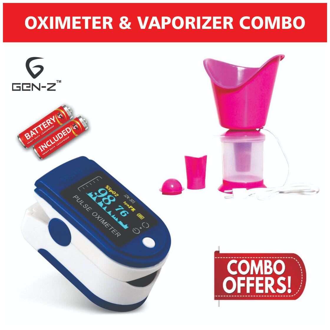 

Gen-Z Vaporizer and Finger tip oximeter with free batteries Value Combo (Pack of 2)