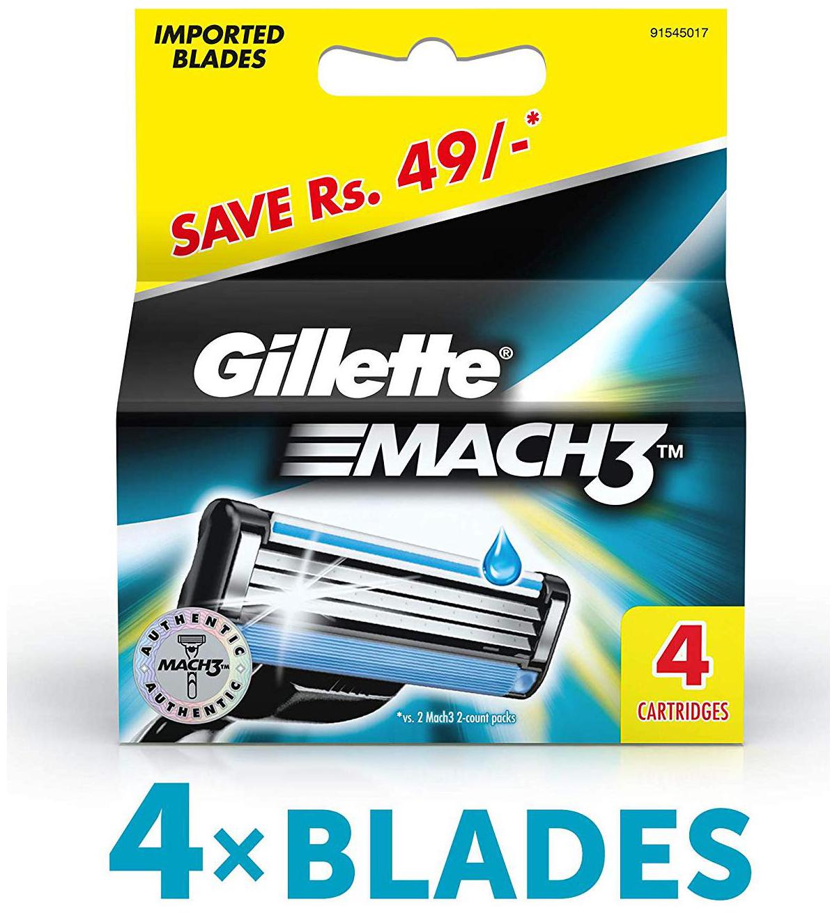 

Gillette Mach 3 Sensitive Manual Shaving Razor Blades (Cartridge) 4S Pack
