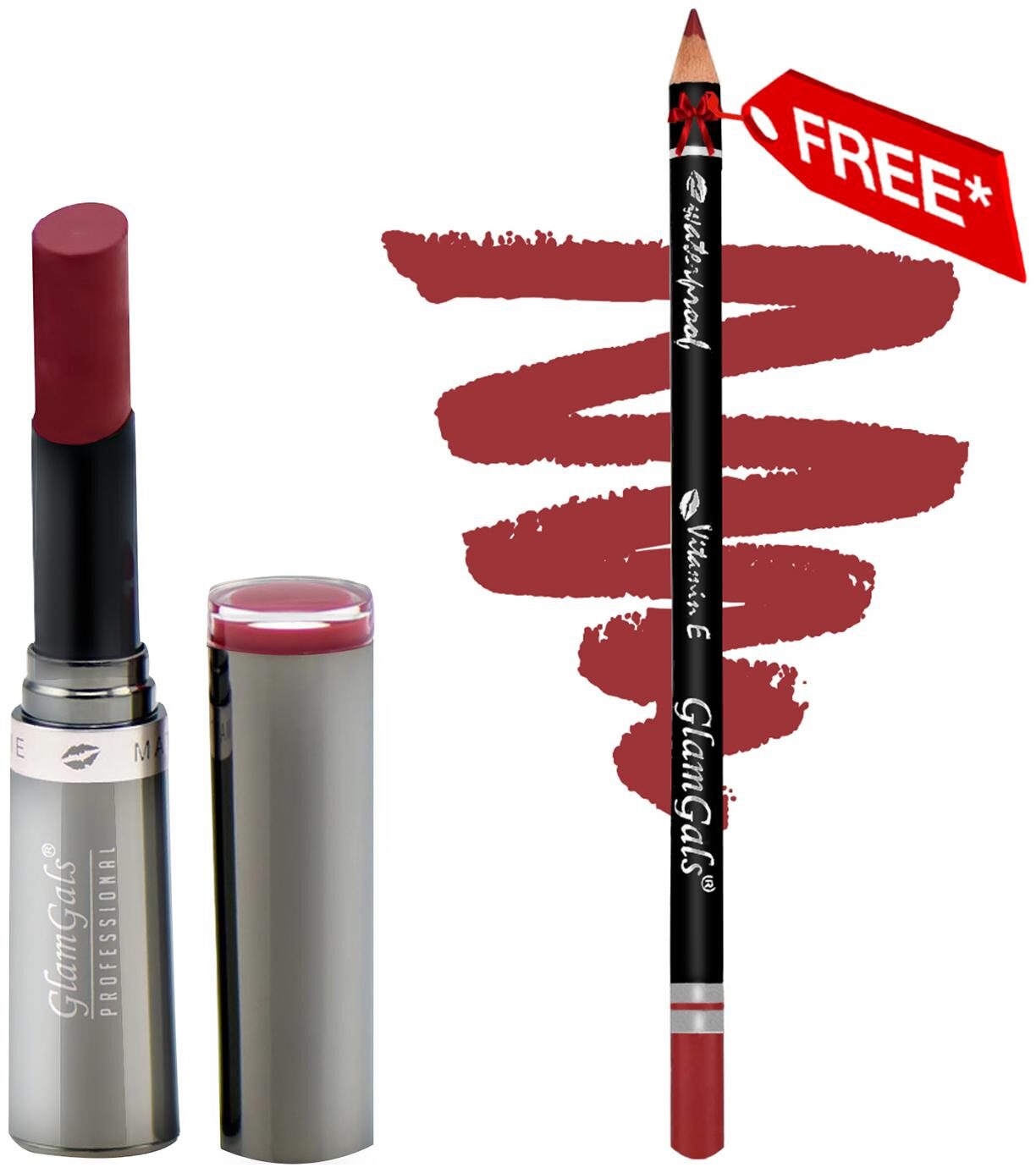 

GlamGals Creme Matte Lipstick Burgundy 3 g Get Lip Liner Pencil Free