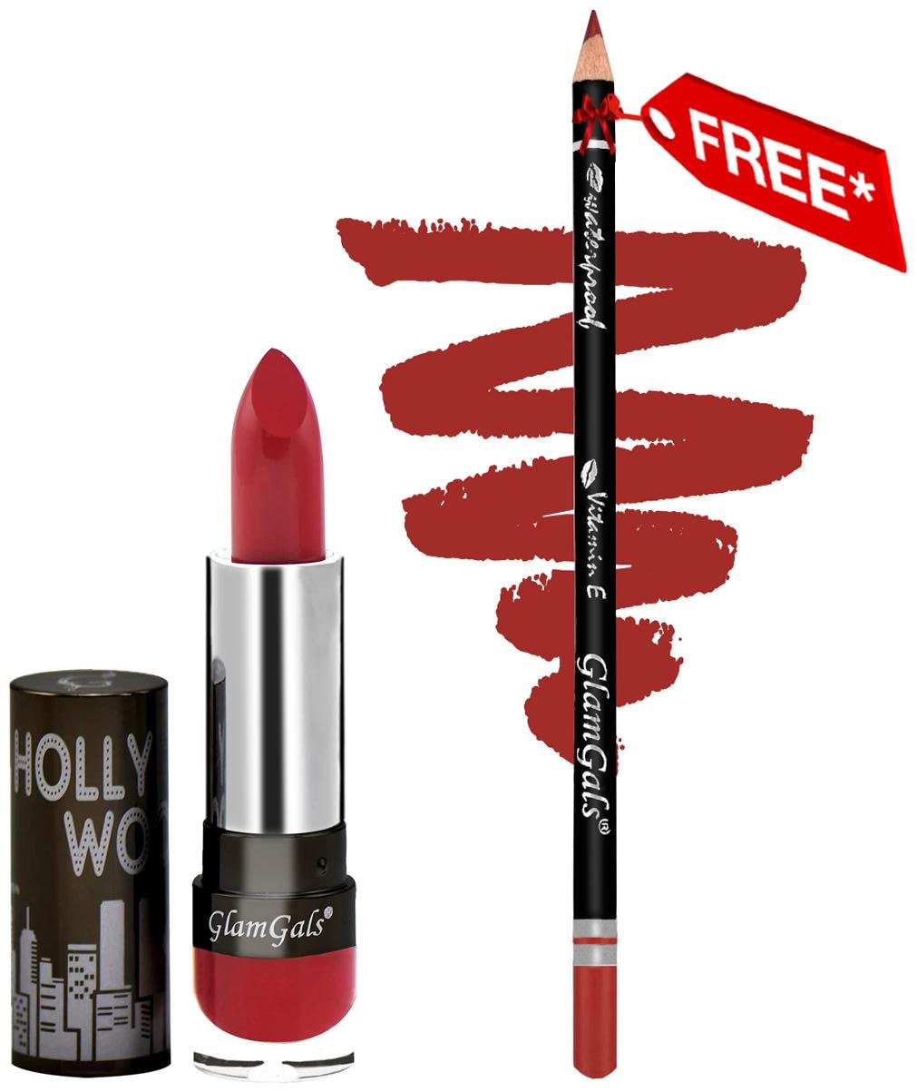 

GlamGals High Definition Lipstick Cream finish 3 5g Brick Get Lip Liner Pencil Free
