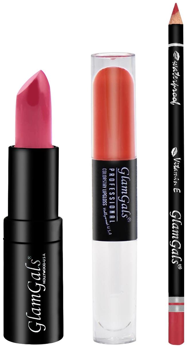 

GlamGals Matte Finish kissproof lipstick Electric Crimson 3 8g Dual Lip Gloss 6ml Lip Liner 1 2g Combo