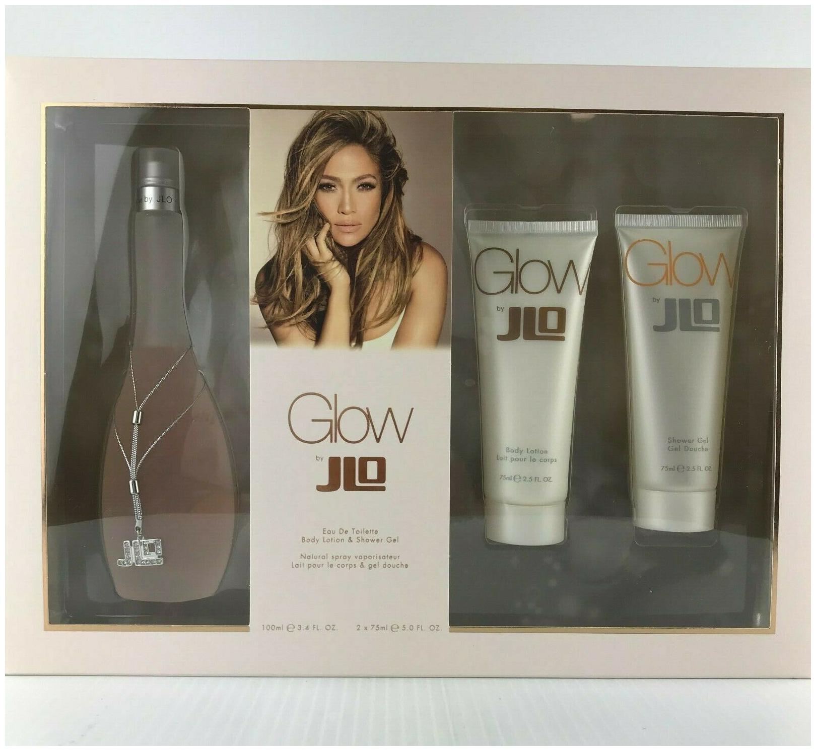 

GLOW BY JENNIFER LOPEZ PERFUME 3PC SET EDP SPRAY 3 4 OZ LOTION GEL NIB