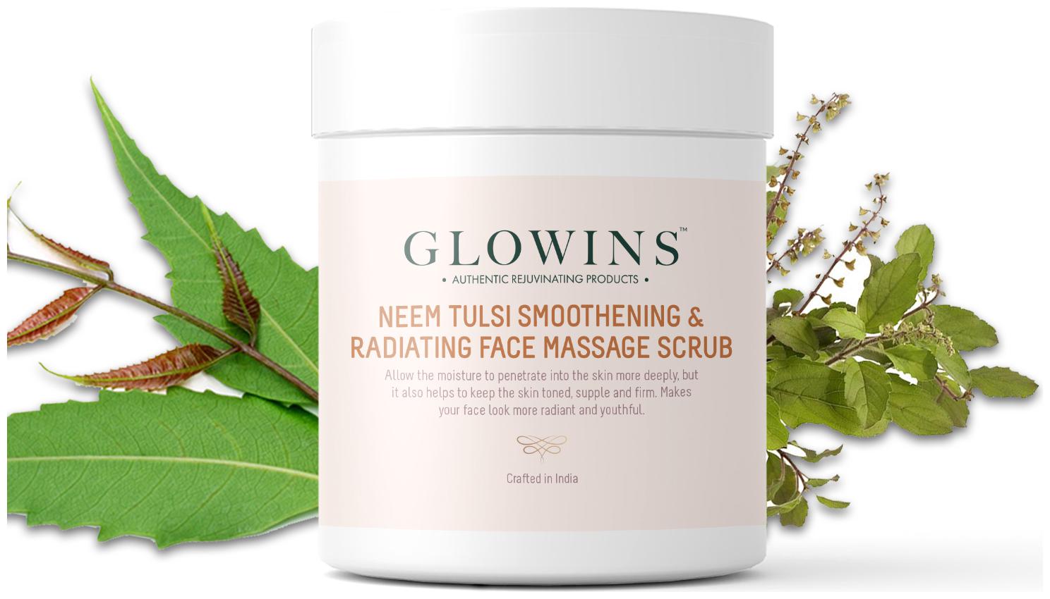 

GLOWINS Neem Tulsi Rich In Vitamin E Protect it Form Sun UV Rays Improve Acne Skin Ton Reduse Sign Of Lightening and Nourishing Scrub 400 ml (Pack Of 1)