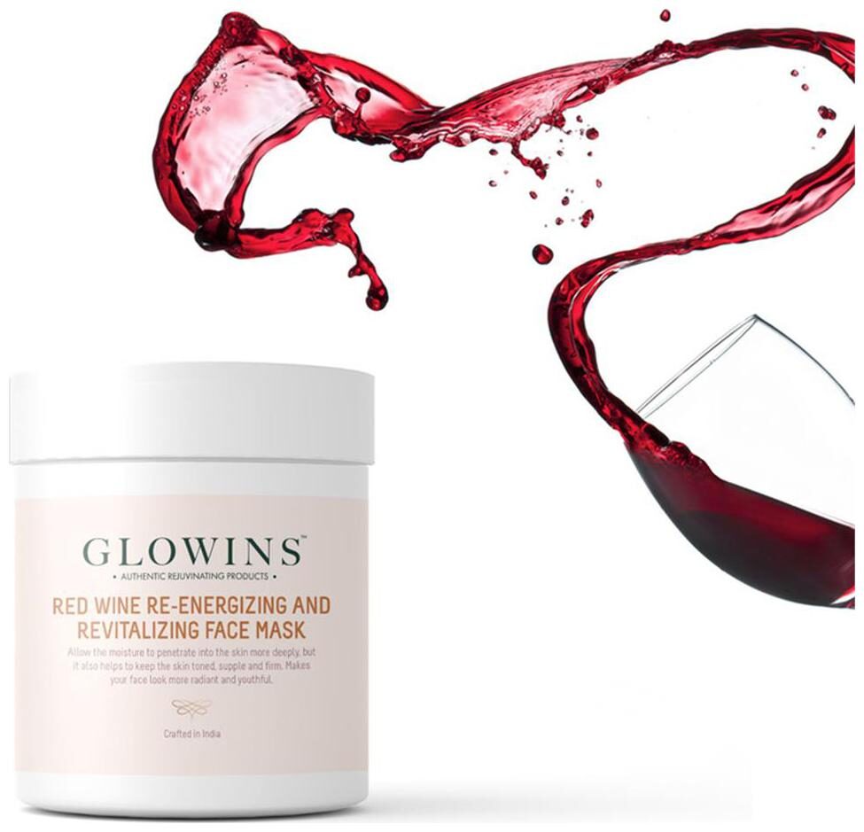 

Glowins Red Wine Re-Energizing and Revitalizing Face Mask with Vitamin C E Kaolin Light for Skin Illumination Hydrates Nourishes Soothes Calm Heals Whitens the Skin-200g