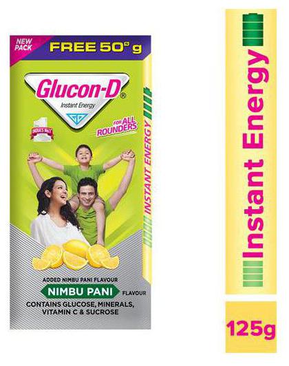 

Glucon D Beverage Mix - Glucose Based Nimbu Pani Flavoured 75 g Get 50 g Free