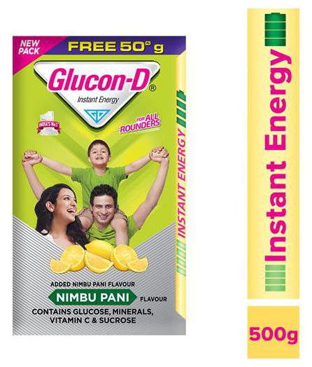 

Glucon-D Beverage Mix - Glucose Based Nimbu Pani Flavoured 450 g Get 50 g Free