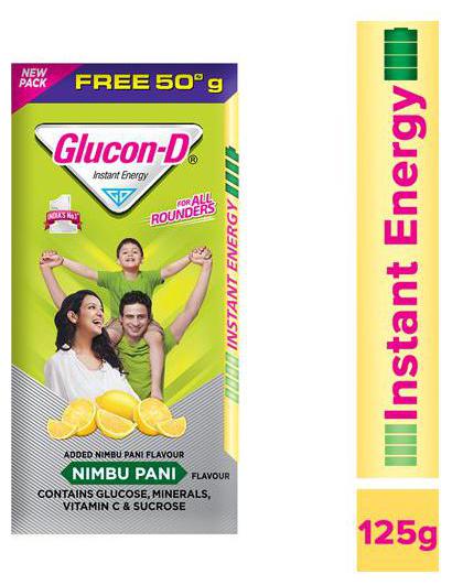 

Glucon D Beverage Mix - Glucose Based Nimbu Pani Flavoured 75 g Get 50 g Free