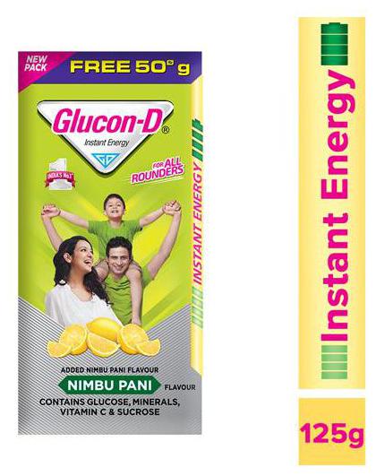 

Glucon D Beverage Mix - Glucose Based Nimbu Pani Flavoured 75 g Get 50 g Free