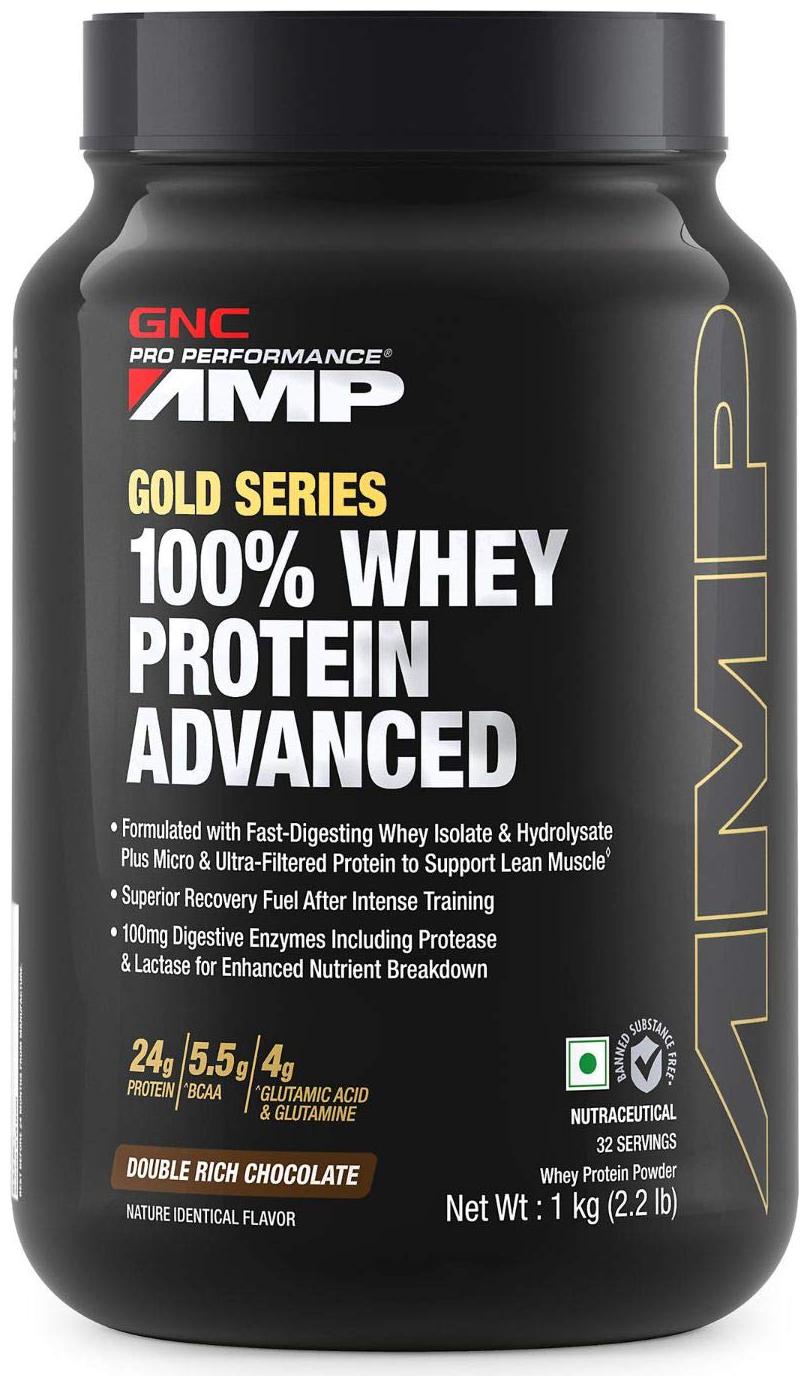 

GNC Amp Gold Series 100 Whey Protein Advanced - 2 2 lbs 1Kg (Double Rich Chocolate)