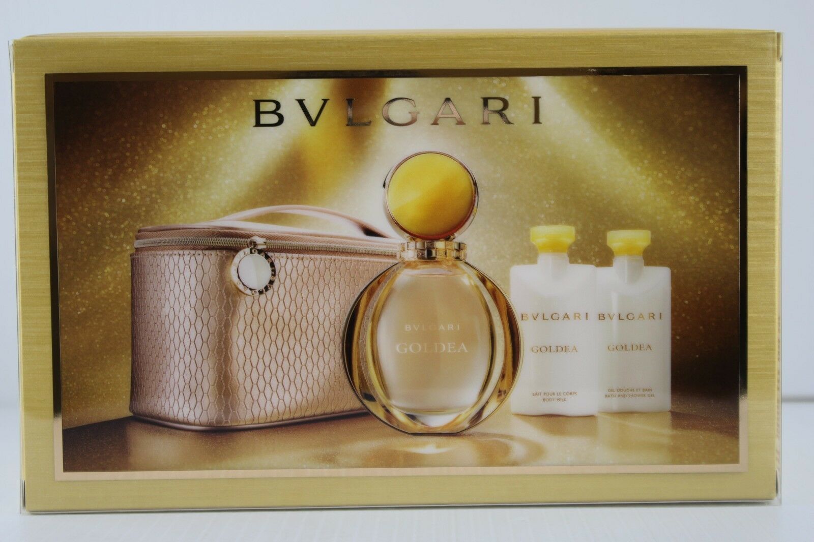 

GOLDEA By BVLGARI PERFUME 4PC SET 3 04 OZ edp 2 5 oz Body Milk GEL CosmBAG