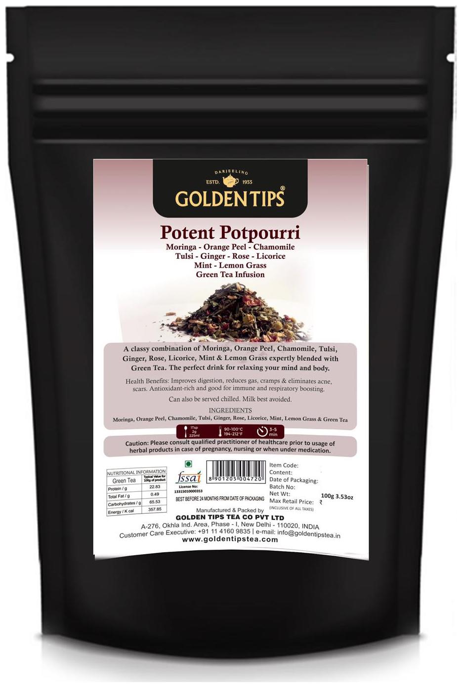 

Golden Tips Darjeeling Potent Potpourri Moringa Green Tea 100 g