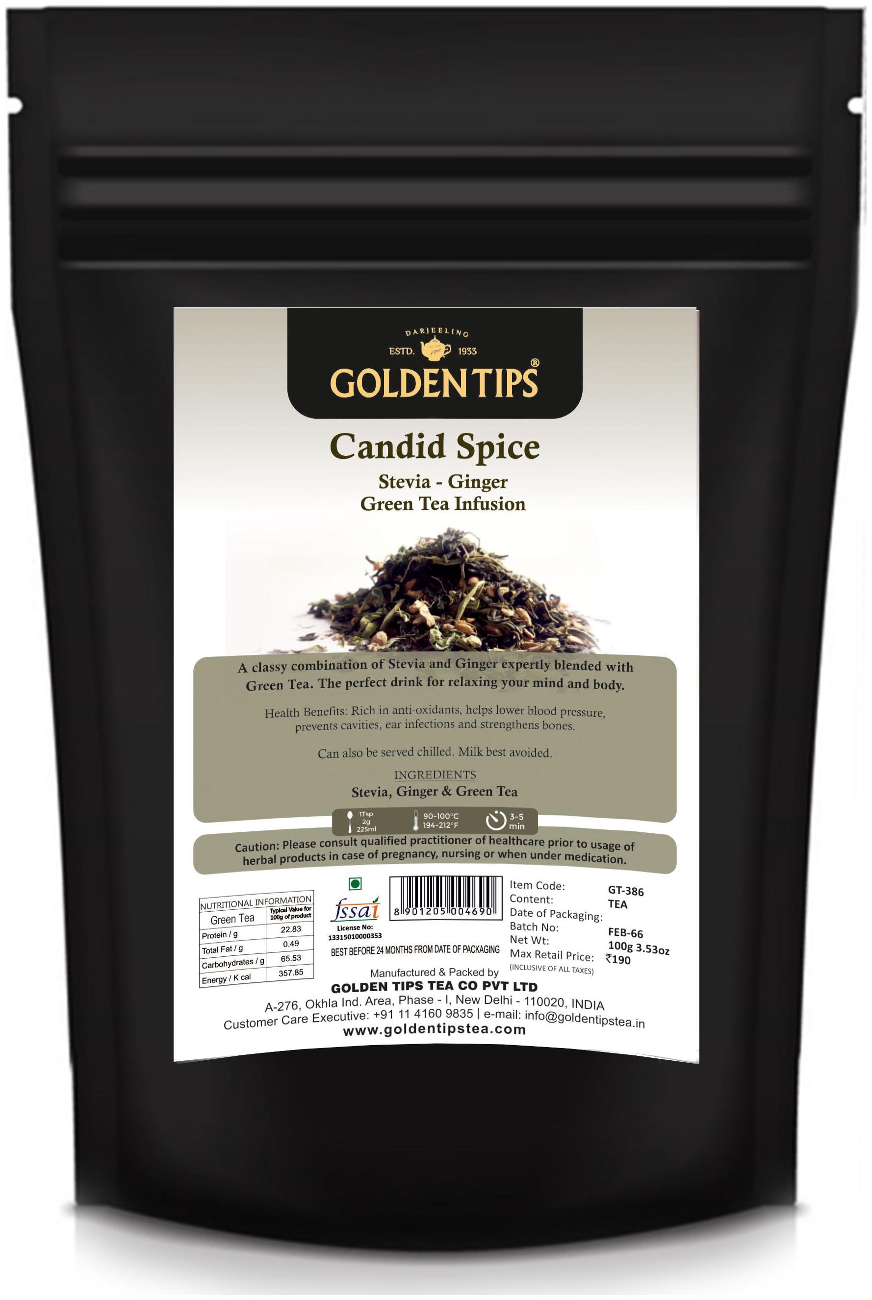 

Golden Tips Darjeeling Candid Spice Tea - Stevia - Ginger 100 g