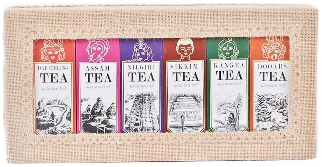 

Golden Tips 6 In 1 Jute Box Darjeeling Assam Nilgiri Sikkim Kangra And Dooars 6X50 g