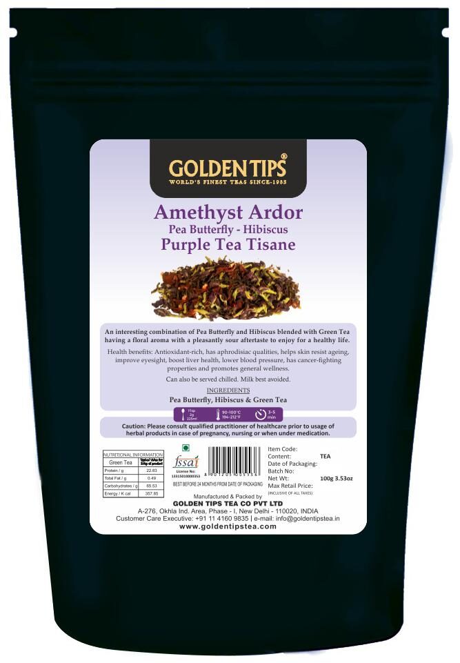 

Golden Tips Purple Tea - Pea Butterfly Hibiscus Amethyst Ardor Green Tea 100 g