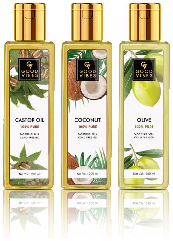 

Good Vibes 100 Pure Cold Pressed Carrier Oil Combo (Set of 3) - Coconut Castor and Olive - For Hair Skin