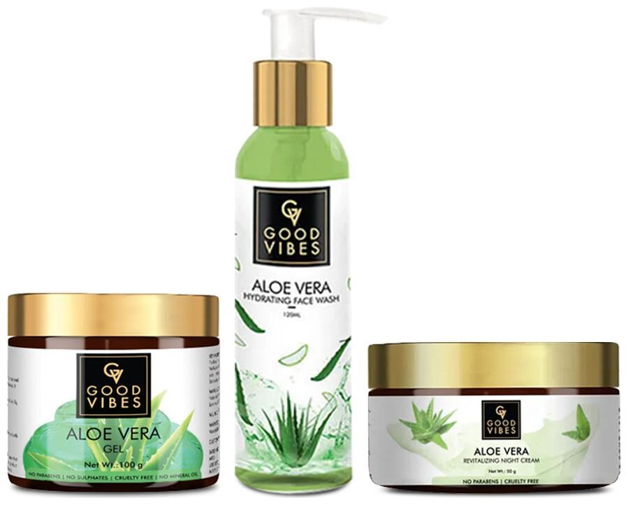 

Good Vibes Aloe Vera Skin Care Combo (Set of 3) - Face Wash Gel and Night Cream