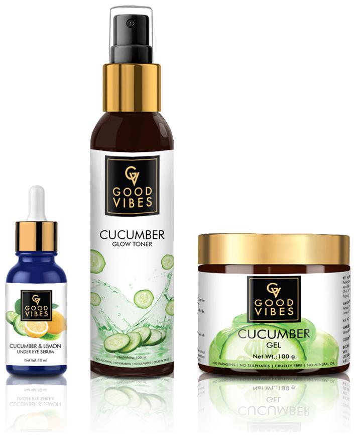 

Good Vibes Cucumber Skin Care Combo (Set of 3) - Toner Gel and Under Eye Serum