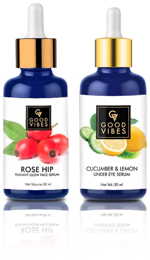 

Good Vibes Face Care Combo (Set of 2) - Rose Hip Face Serum and Cucumber and Lemon Under Eye Serum