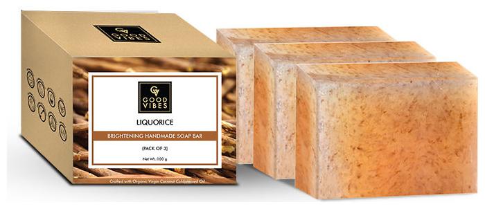 

Good Vibes Liquorice Brightening Handmade Soap Bar 100g (Pack of 3)