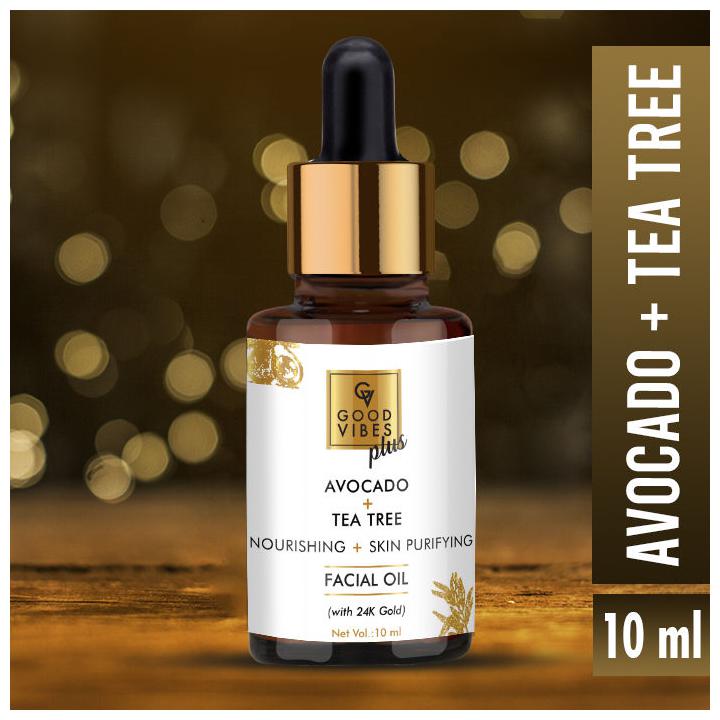 

Good Vibes Plus Avocado Tea Tree Nourishing Skin Purifying Facial Oil with 24K Gold (10 ml) (Pack of 1)