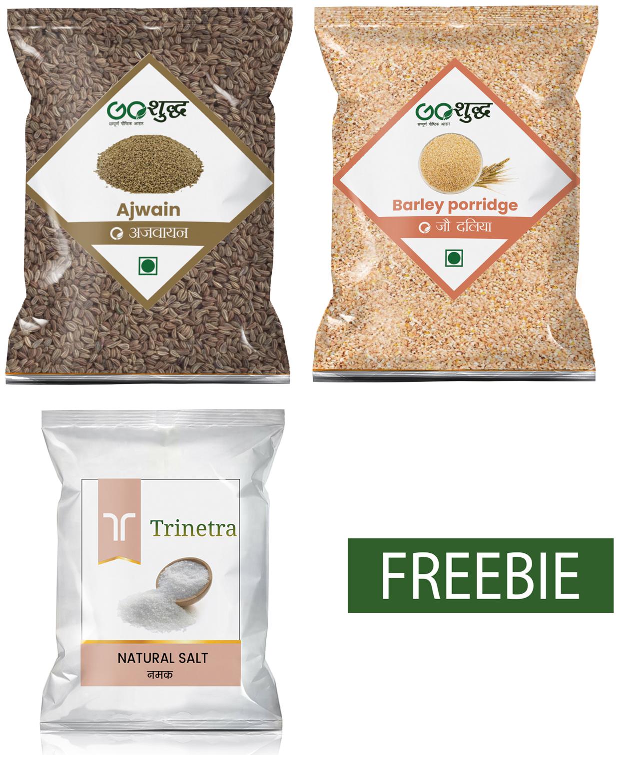 

Goshudh Barley Porridge Jo Daliya 1 kg Ajwain 100 g Pack of 2 (Free Salt 200 g)