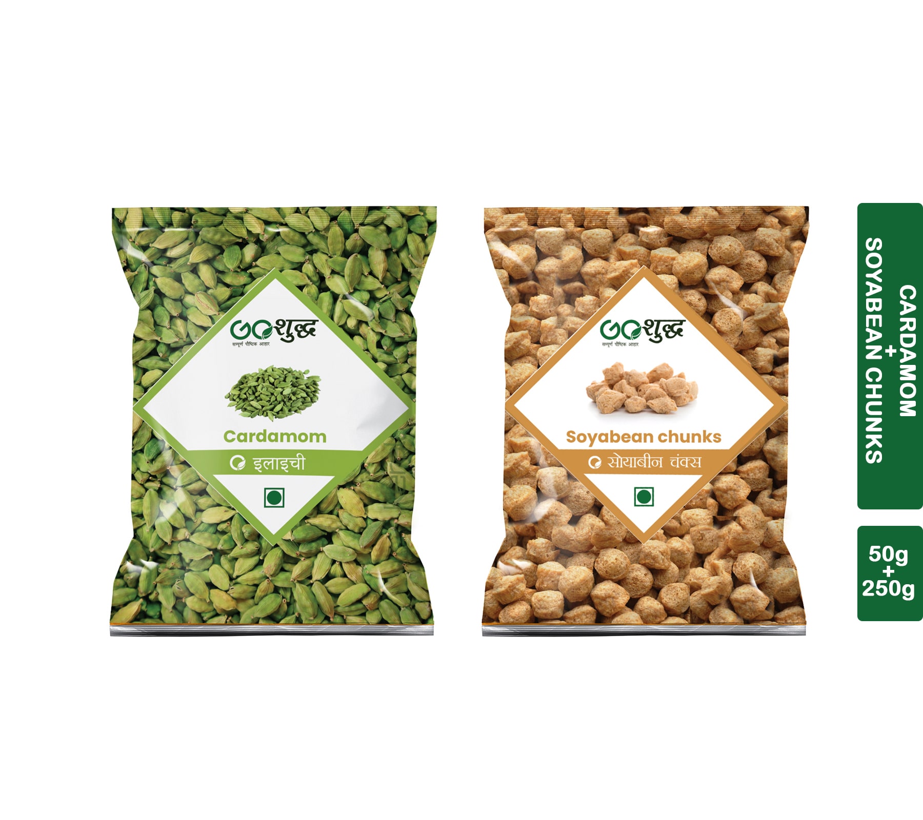 

Goshudh Premium Quality Elaichi 50g And Soya chunks 250g combo (Pack of 2)
