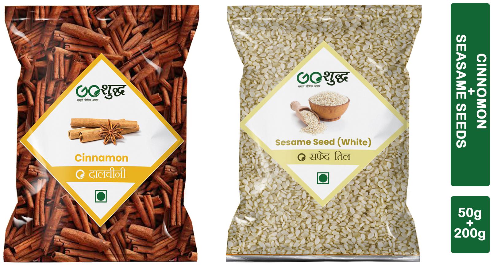 

Goshudh Premium Quality Cinnamon Stick 50g And White Til 200g combo (Pack of 2)