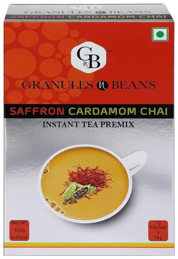 

Granules and Beans SAFFARON Cardamom Instant Tea Premix - (10 Sachetx14g 140g)