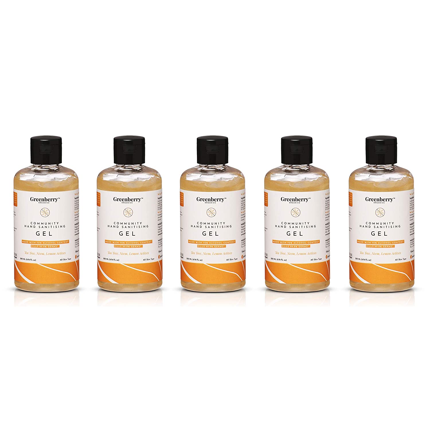 

Greenberry Organics Community Hand Sanitising Gel with 70 Isopropyl Alcohol Aloe Vera Gel 200 ml (Pack of 5)