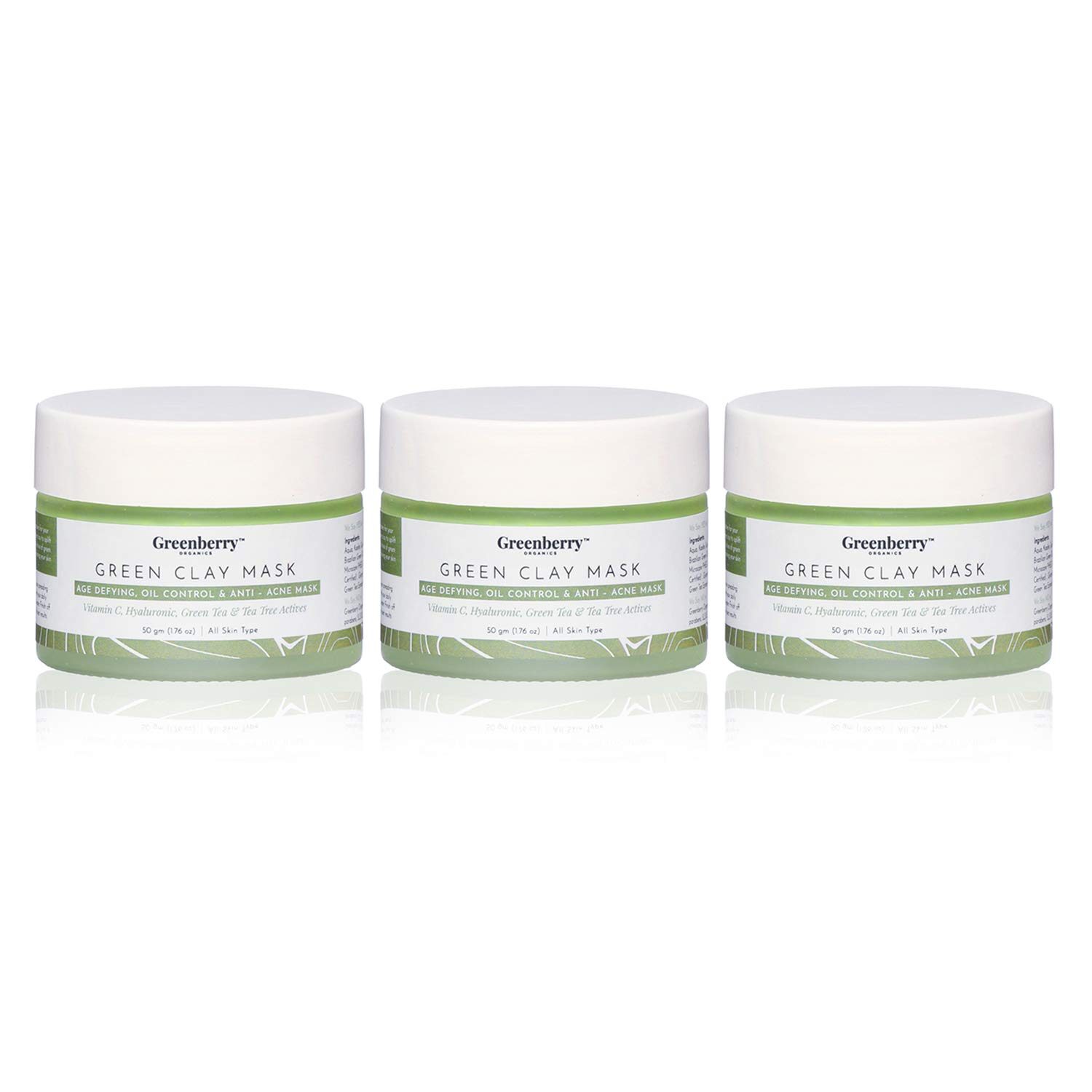 

Greenberry Organics Brazilian Rainforestgreen Clay Mask green Tea Tea Tree Vitamin C 50g (Pack of 3)
