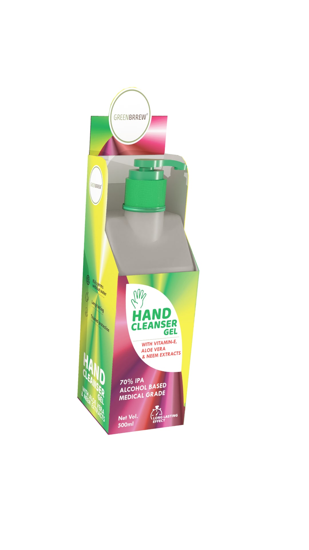 

Greenbrrew Hand Cleanser Gel Sanitizer With Vitamin-E and Aloe Vera Neem Extracts 500 ml ( Pack of 1 )
