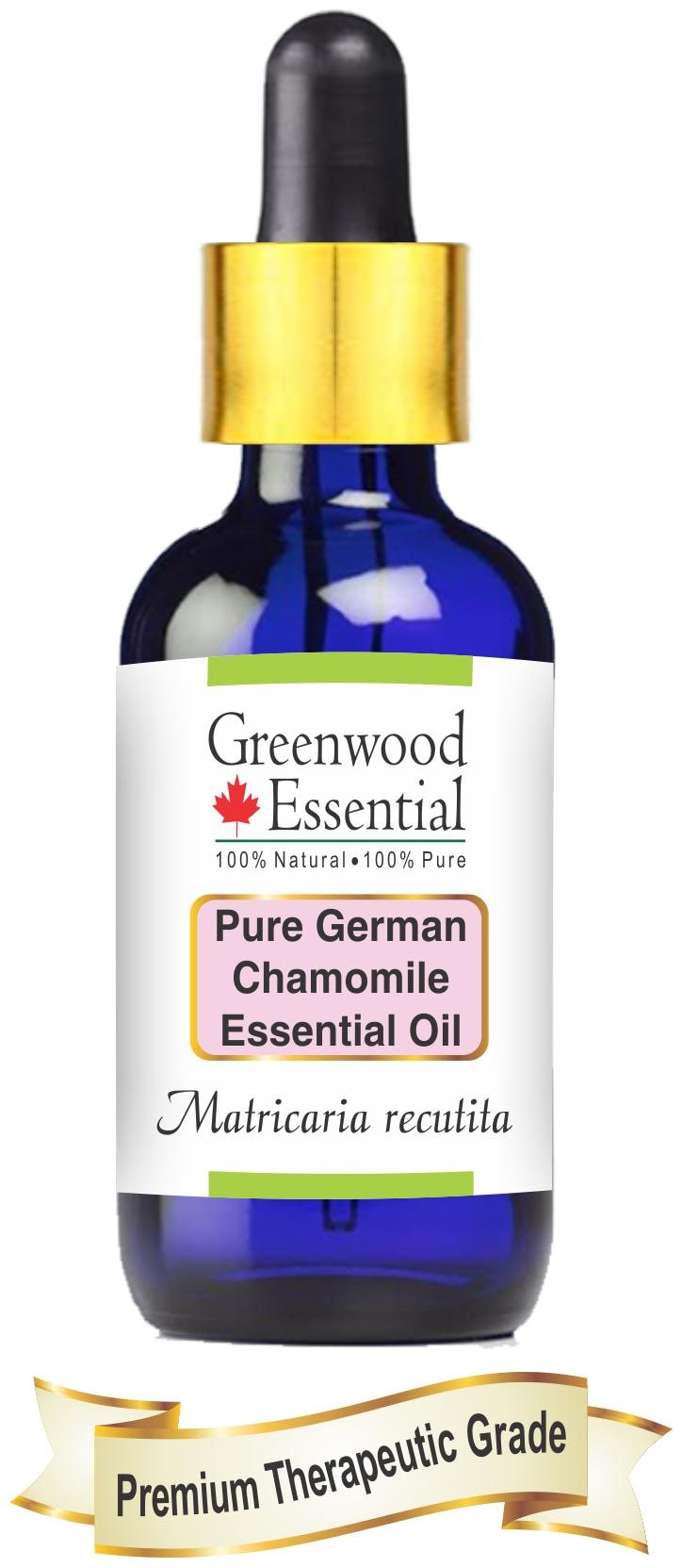 

Greenwood Essential Pure German Chamomile Essential Oil (Matricaria recutita) with Glass Dropper 100 Natural Therapeutic Grade Steam Distilled 5ml