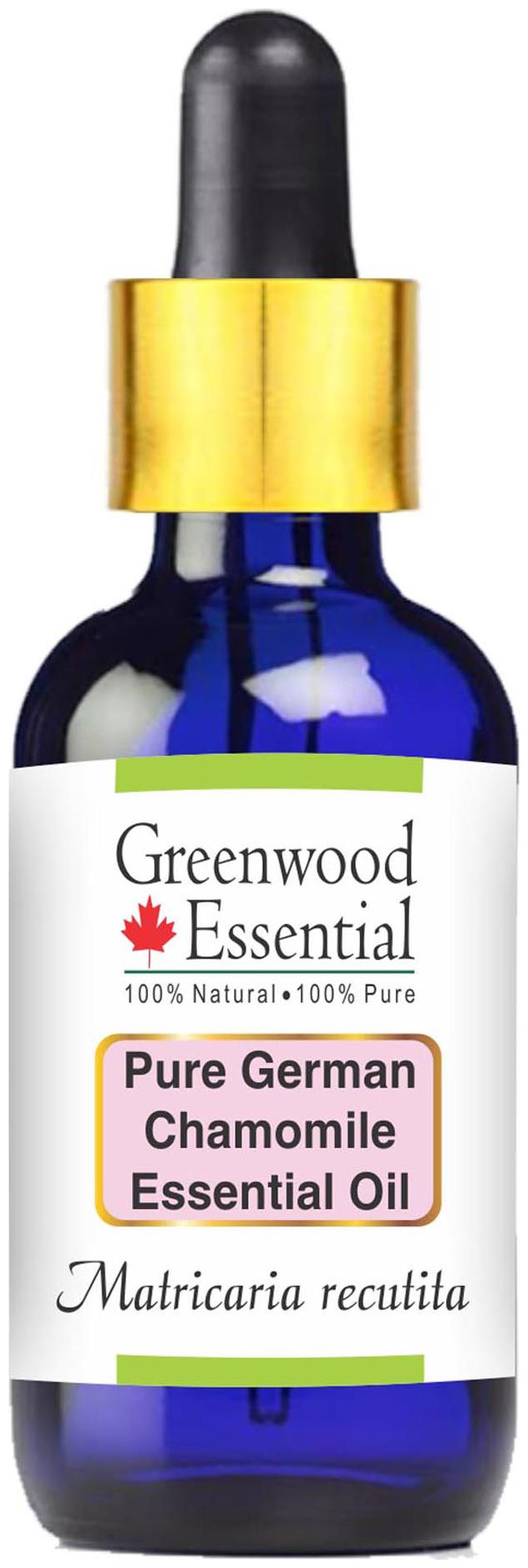 

Greenwood Essential Pure German Chamomile Essential Oil (Matricaria recutita) with Glass Dropper 100 Natural Therapeutic Grade Steam Distilled 50ml