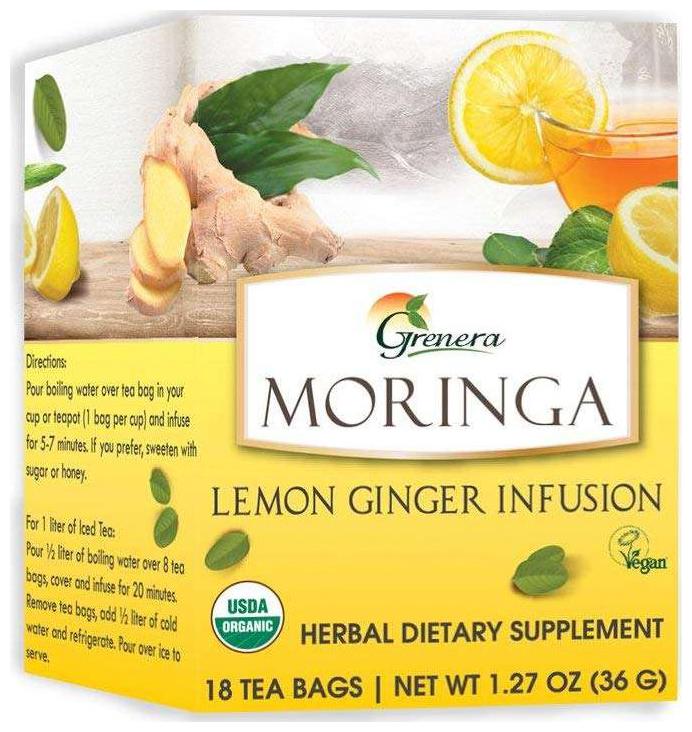 

Grenera Moringa Lemon Ginger Infusion - 18 Tea Bags Box