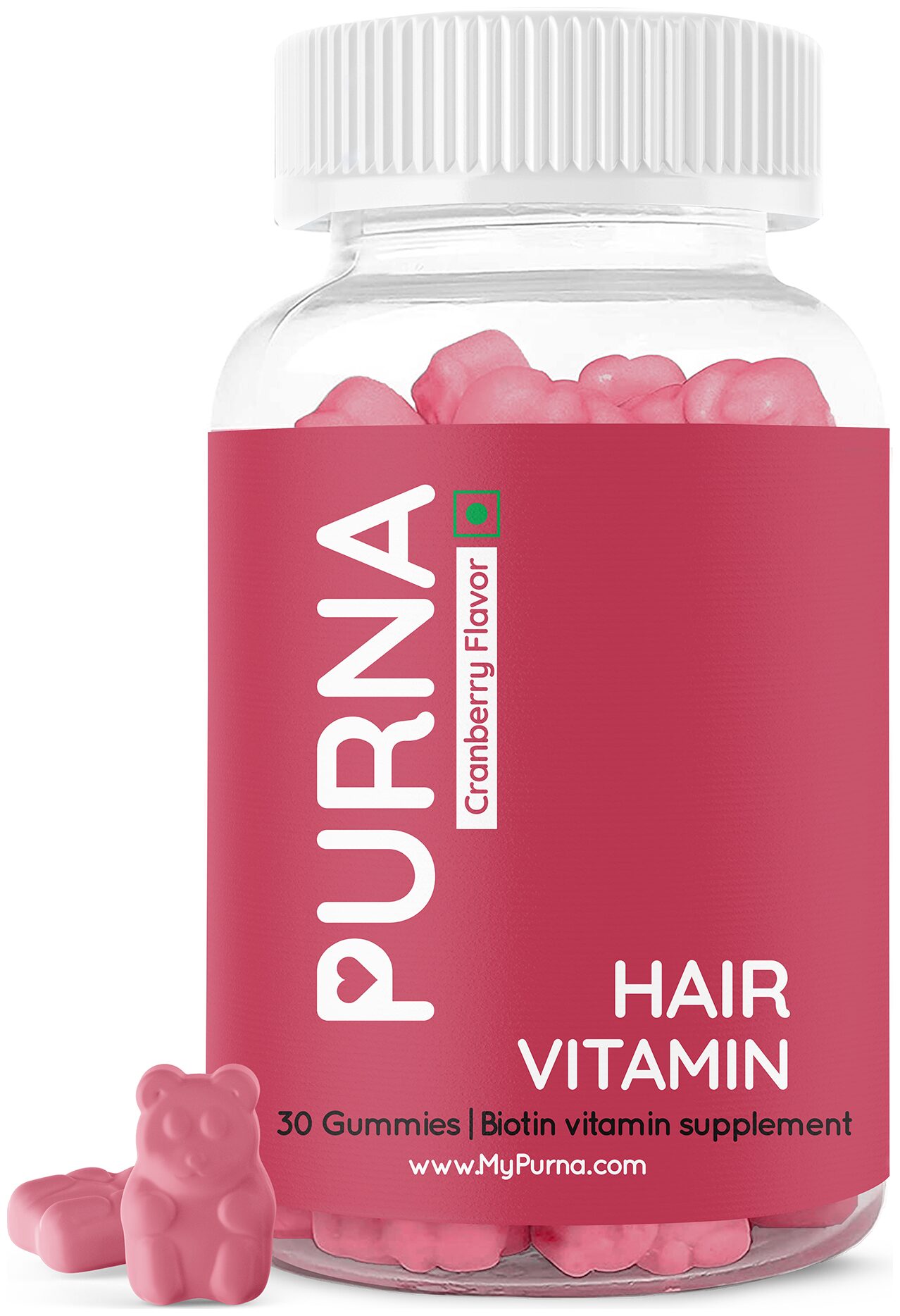 

Purna Flowing Hair Vitamin Cranberry Biotin Gummies for Adults Kids (Vegan 100 RDA Maximum Strength) 30 Gummy Bears (1 per day)