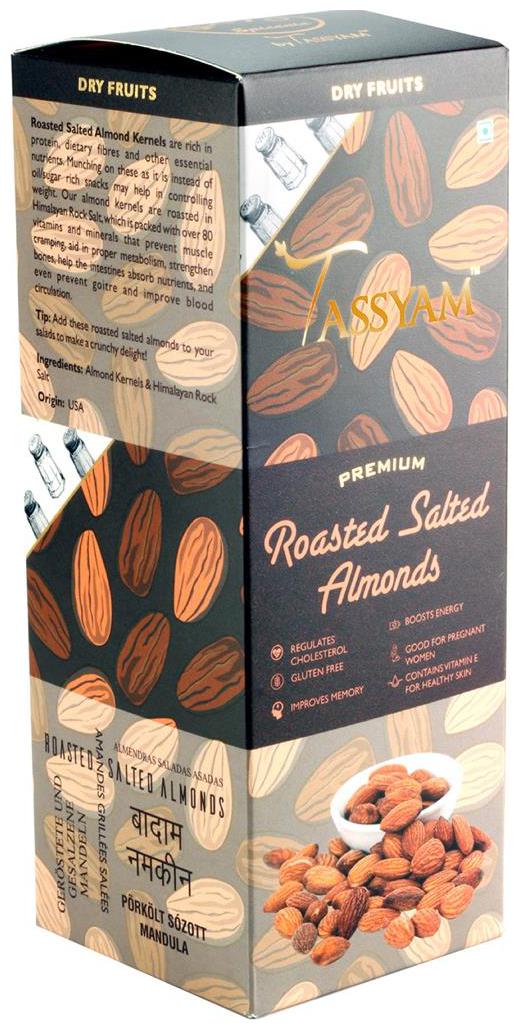 

Tassyam Premium Roasted Salted Almonds 250g Namkeen Badaam Giri