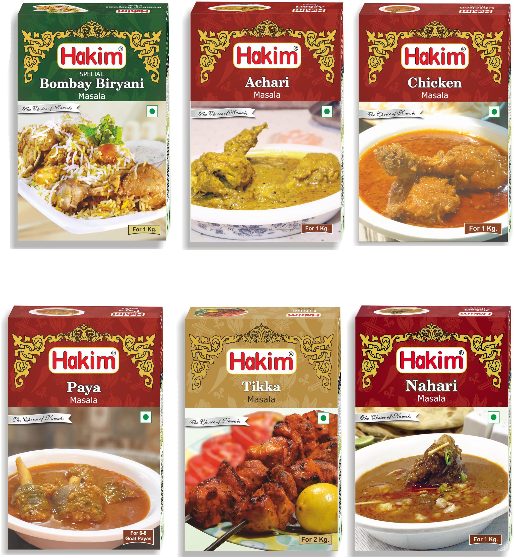 

Hakim Authentic Mughlai Combo Masala (50 g x 5) Bombay biryani Masala (60 g x 1)Pack of 6