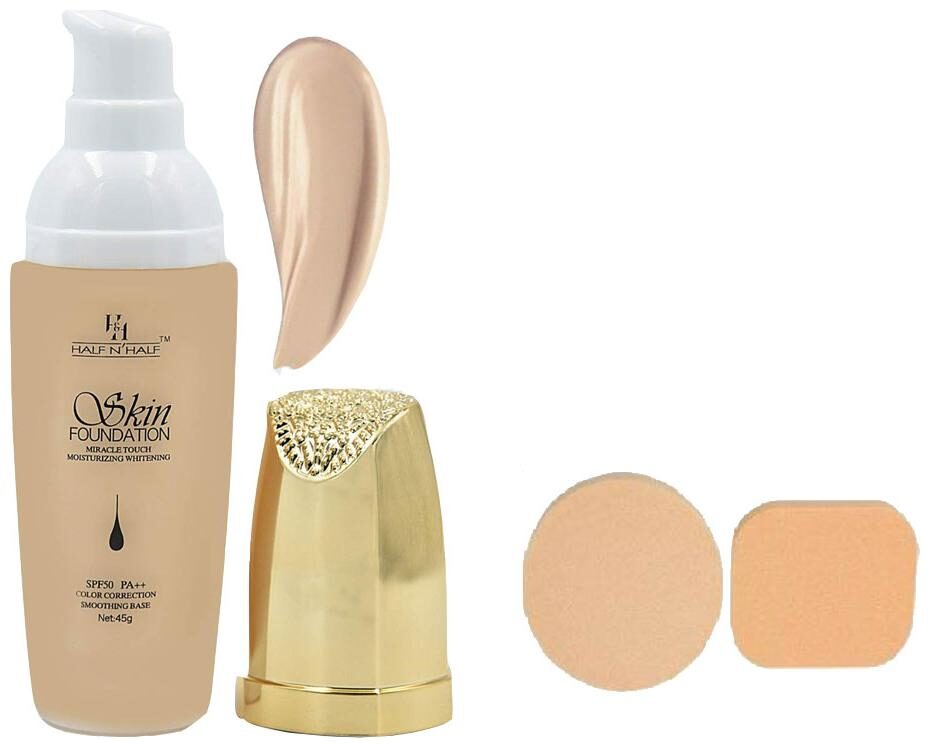 

Half N Half Skin Foundation Miracle Touch Mositurizing Whitening Spf50 45g With Cosmetic Powder Puff 20g (Pack Of 1)