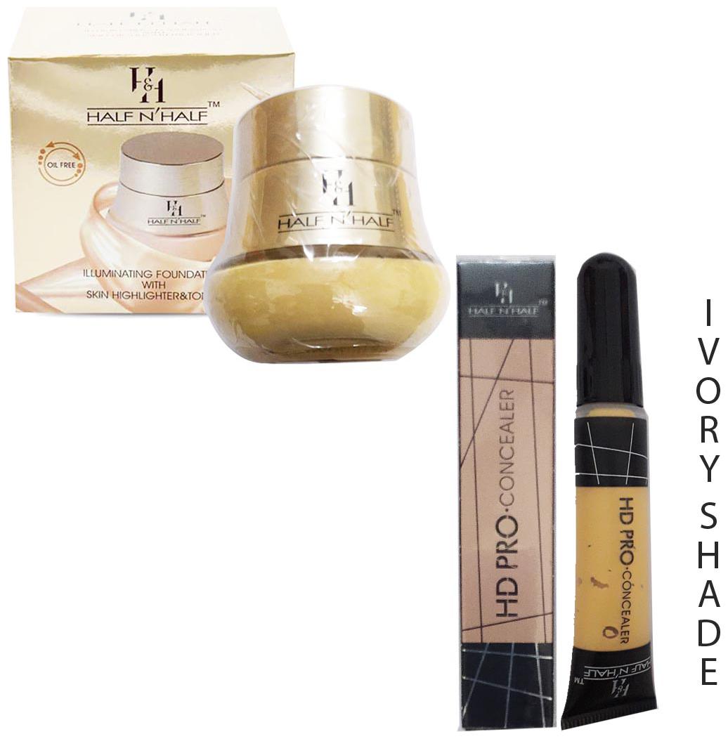 

Half N Half Illuminating Foundation With Skin Highlighter Toner 65ml (Ivory Shade No 4)And Pro Concealer 8g (Ivory Shade)(Pack of 2)